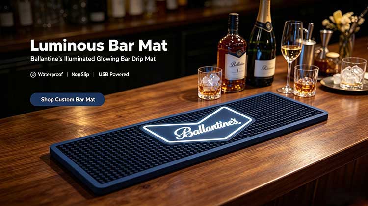 Custom Luminous Bar Mat Ballantine’s Waterproof Non-Slip USB Powered Wholesale Bar Drip Mat