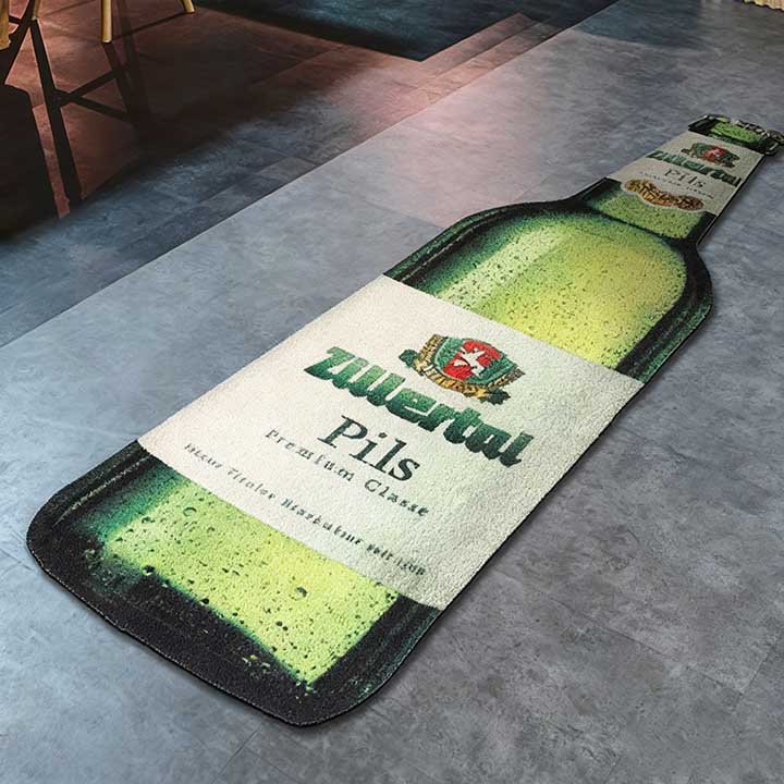 China Factory Die Cut Bottle Shape Printed Event Rubber Floor Mat HD Entrance Door Mat Custom Rugs With Logo