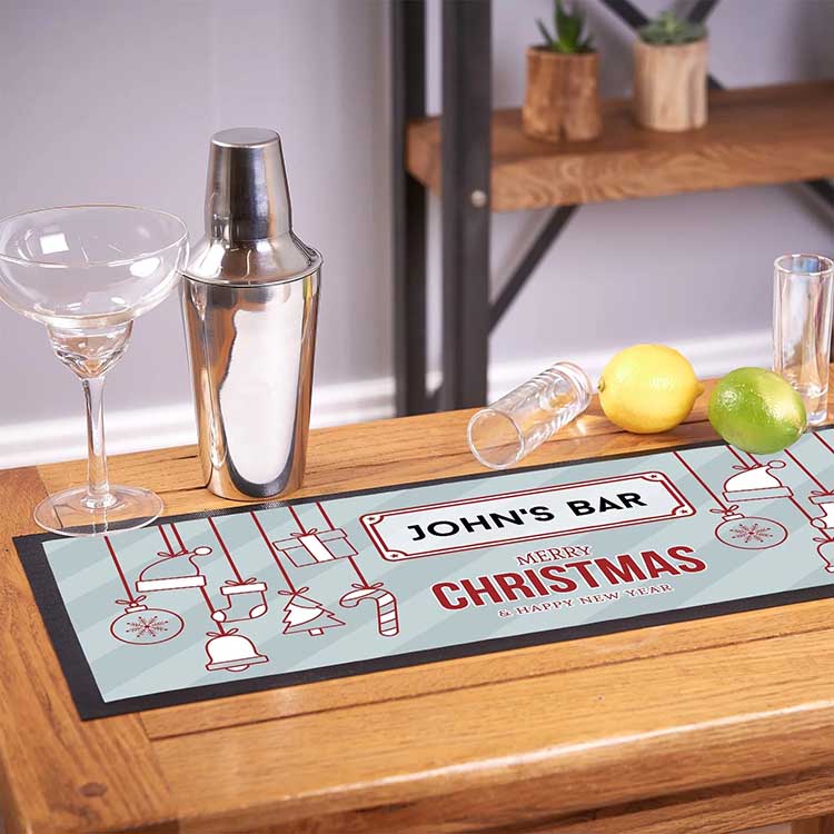 Christmas & Happy New Year Gift Custom Gin Bar Runner POS Printed Pub Counter Mats Rubber Bar Mats For Glasses