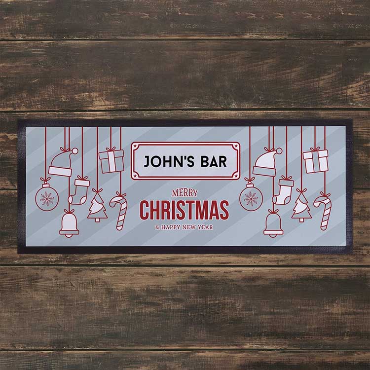 Christmas & Happy New Year Gift Custom Gin Bar Runner POS Printed Pub Counter Mats Rubber Bar Mats For Glasses