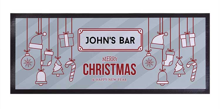 Christmas & Happy New Year Gift Custom Gin Bar Runner POS Printed Pub Counter Mats Rubber Bar Mats For Glasses