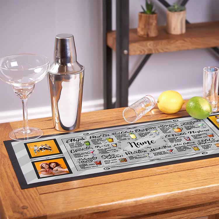 Custom Dye Sublimation Wine Bar Runners Bottle Cocktail Gin Beer Mats Commercial Bar Counter Rubber Shaker Mat