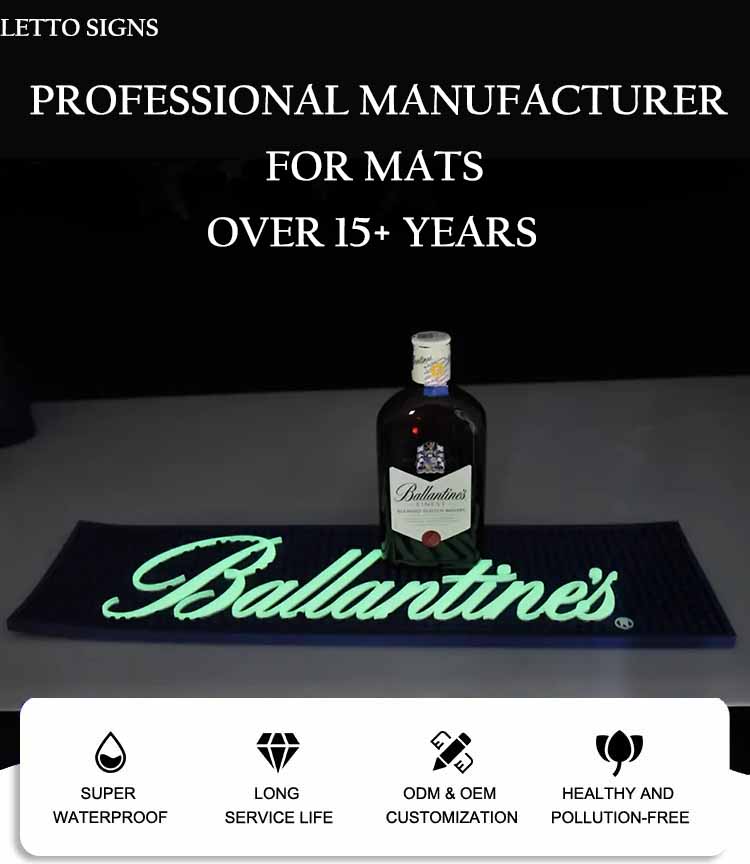 Gin Wine POS Promotion PVC Beer Mat Cocktail Rubber Spill Mats Glow In Dark Personalised Bar Runner LED Bar Mats