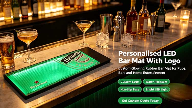 Personalized LED Bar Mat Logo | Waterproof Wholesale Cocktail Lounge