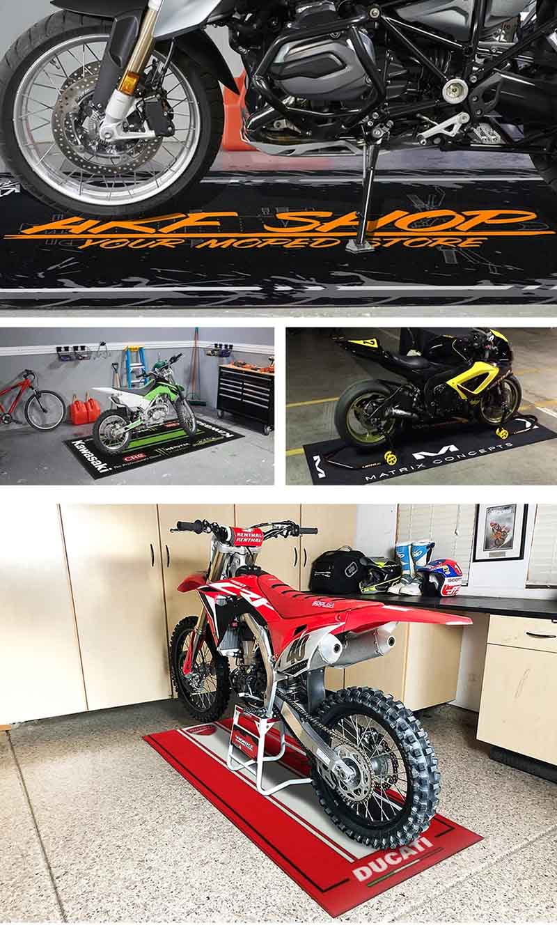 Personalized Oil Resistant Rubber Go Kart Race Pit Mat Garage Floor Carpet Rug Motocross Dirt Bike Motorcycle Mat With Logo-usage