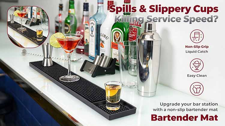 Bartender Mat - Non-Slip Grip and Liquid Catch for Fast Bar Service.