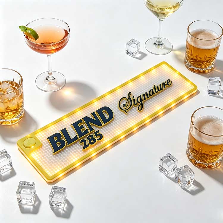 Custom Glow Bar Runner BLEND 285 LED light up waterproof non-slip branded bar drip mat studio white shot