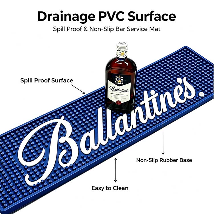 Drainage PVC bar mat, spill proof non-slip rubber bar runner with raised grooves for bars, restaurants and liquor service counters.