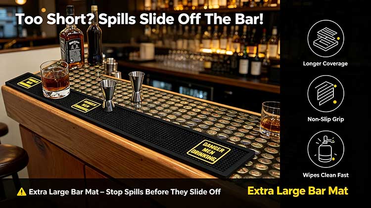 Extra large bar mat with non-slip surface stopping spills from sliding off pub bar