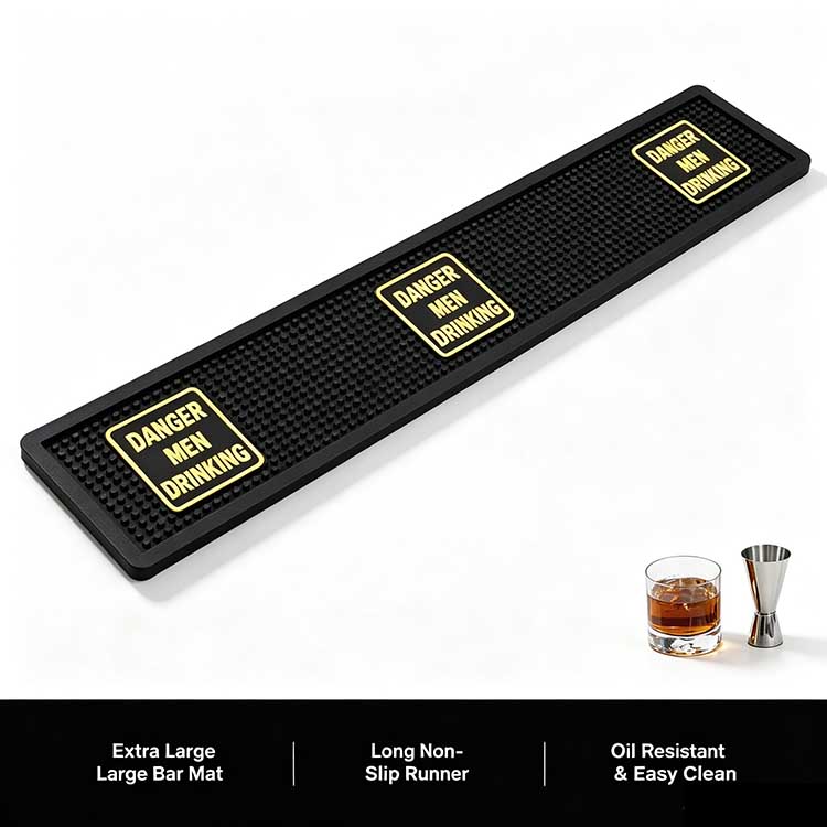Long non-slip runner extra large bar mat covering multiple bar stools