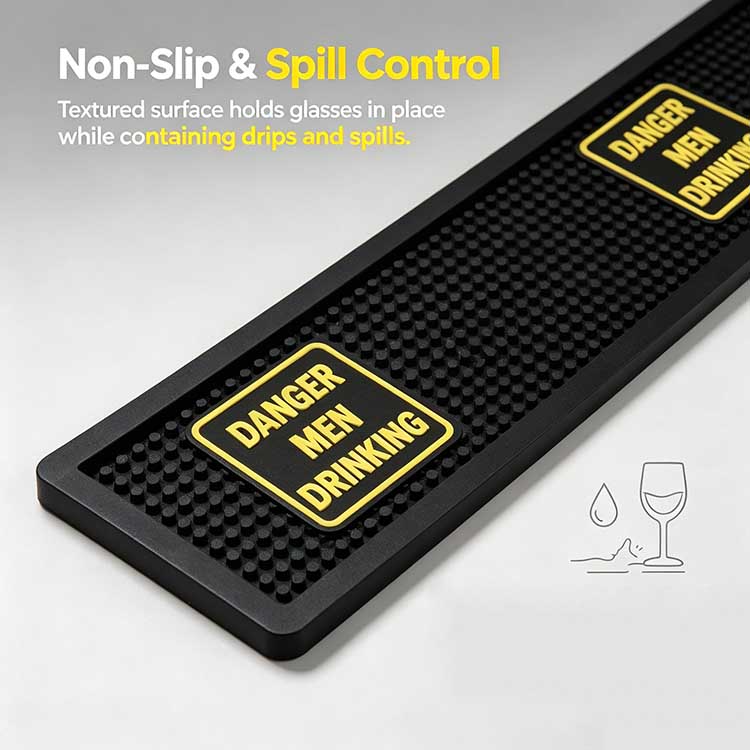 Extra large bar mat with non-slip textured surface for spill control on bar top
