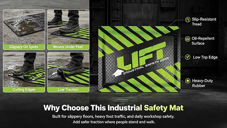 Comparison showing a thin flat runner versus a heavy-duty high-visibility safety mat.