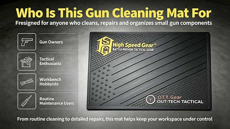 Gun cleaning mats ideal for DIY firearms enthusiasts and professional gunsmiths.