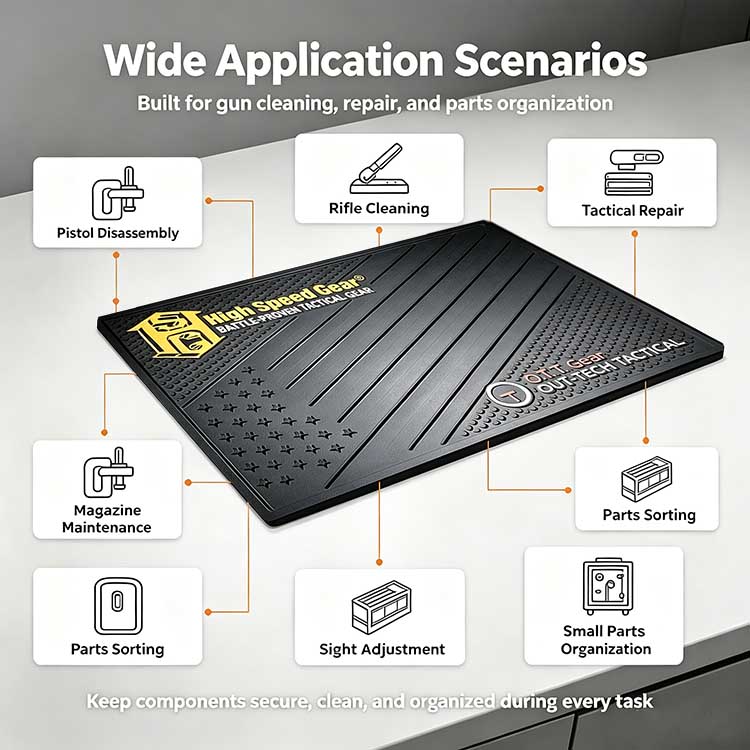 Rubber gun cleaning mat suitable for pistol disassembly, rifle cleaning and tactical gear maintenance