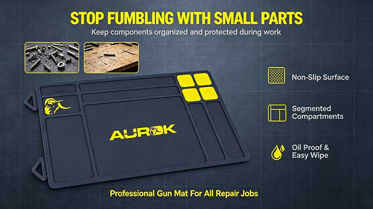 Non-slip gun mat for gunsmith workbench with AR-15 rifle