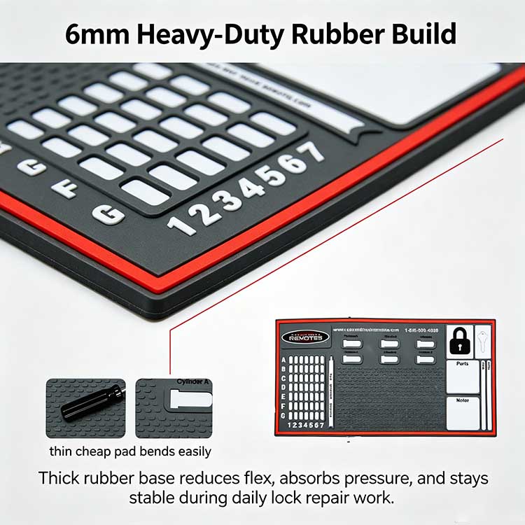 6mm heavy-duty rubber automotive locksmith mat base for stable lock servicing.