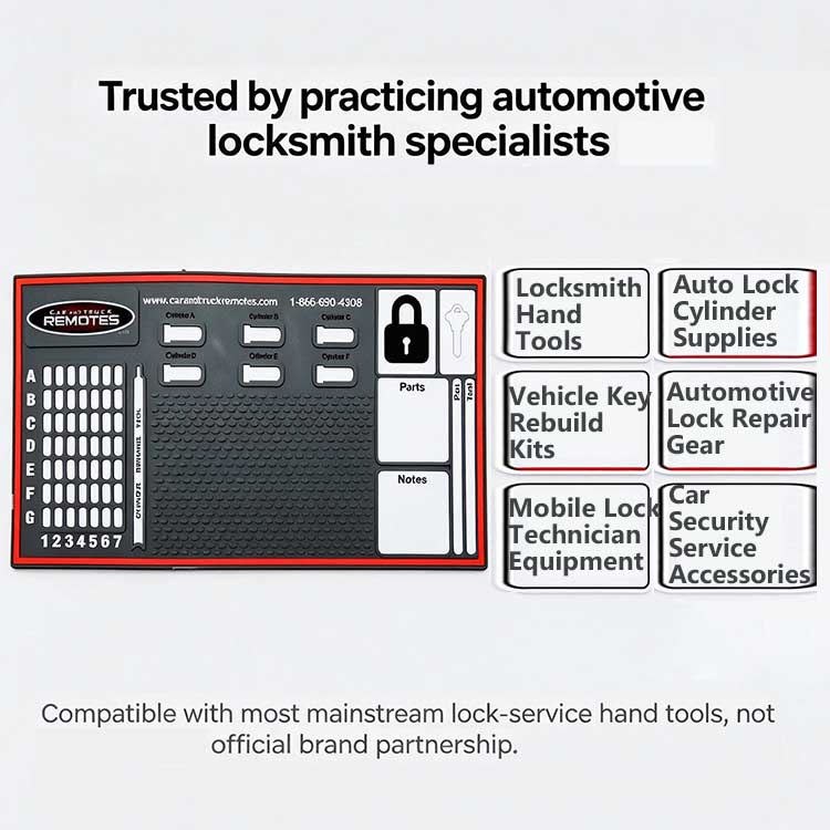 Automotive locksmith mat trusted by car lock specialists and mobile technicians.