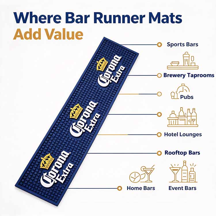 Bar Runner Mat - Spill Control and Branding for Sports Bars, Pubs, and Event Bars.