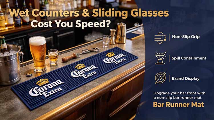 Bar Runner Mat - Non-Slip PVC Rubber Spill Pad for Pubs and Busy Bars.