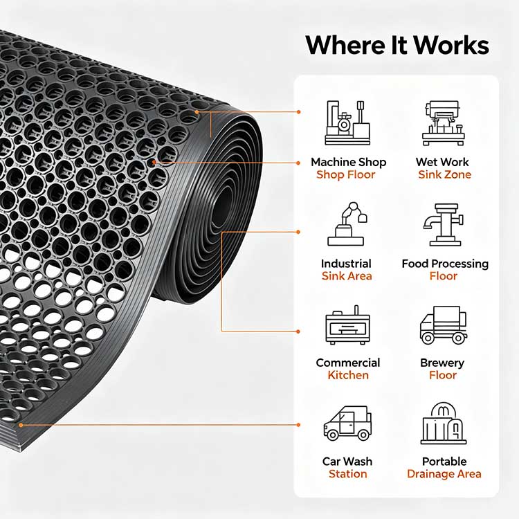 Heavy-duty drainage mat trusted in global wet zones from Texas to Melbourne.