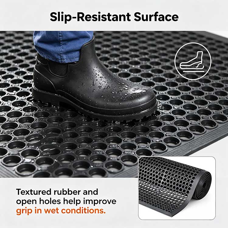 Aggressive textured rubber providing maximum grip under wet industrial work boots.