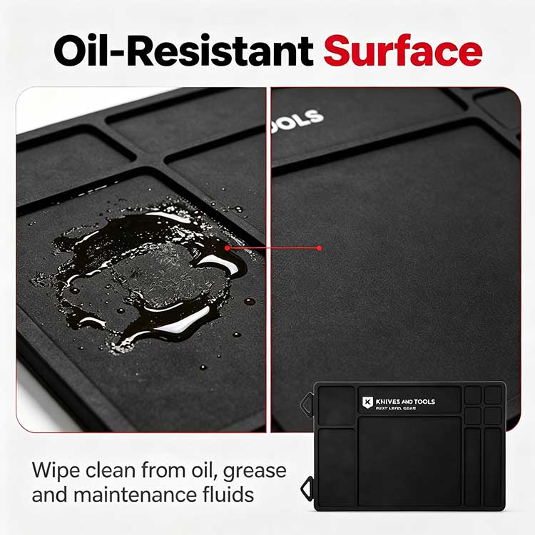 Oil and solvent resistant EDC maintenance mat repelling workshop fluids