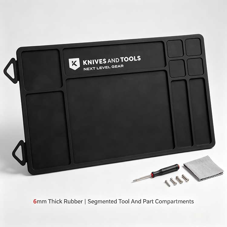 Portable EDC maintenance mat with side loops for roll-up transport.