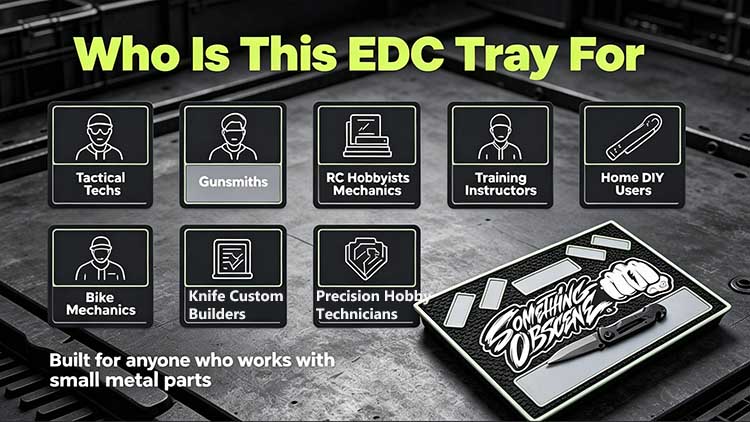 EDC tray for tactical techs knife custom builders and RC hobbyists.