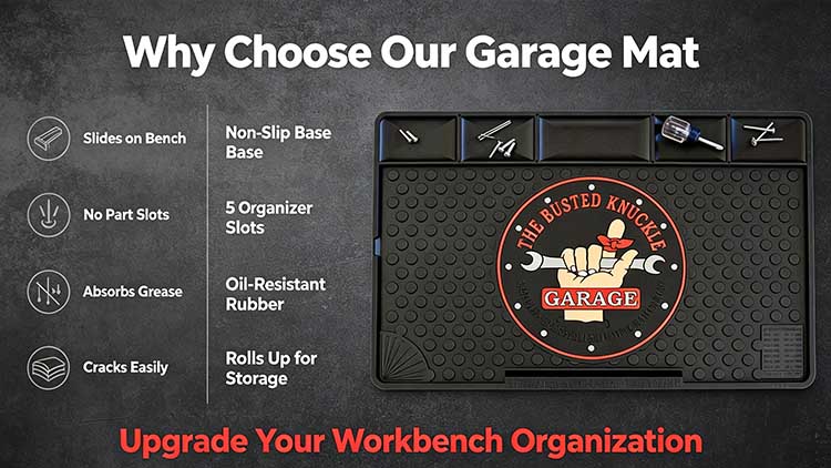 Comparison of heavy-duty 5-compartment garage mat versus a basic flat pad
