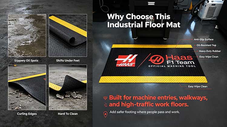 Comparison of a thin 3mm mat versus a heavy-duty 15.875mm industrial floor mat.