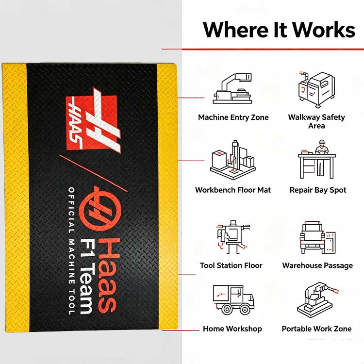 Heavy-duty industrial floor mat trusted by machine shops and warehouses worldwide for safety.