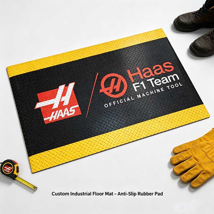 Precision engineered 36x60 inch industrial floor mat with 15.875mm thickness and 3D custom logo.