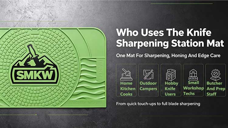 Knife sharpening mat for home cooks, campers, and workshop technicians.