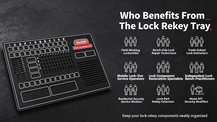 Rubber lock rekey tray for commercial locksmiths auto technicians and hardware distributors.