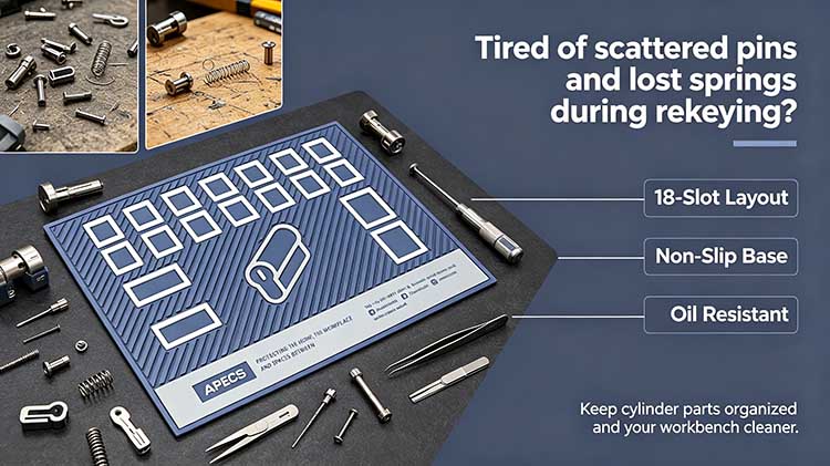 Professional 18-slot locksmith pinning mat organizing cylinder pins and springs