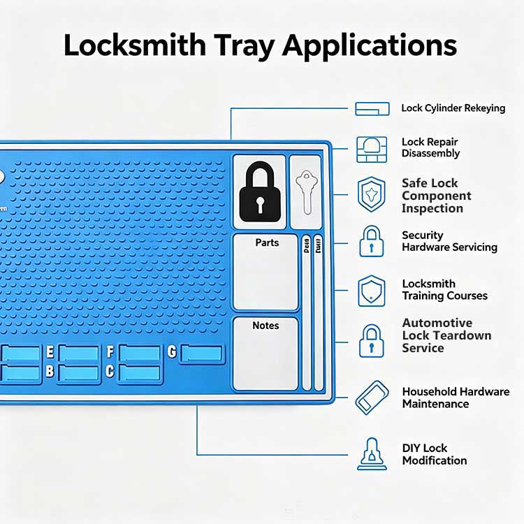 Multi-scenario commercial locksmith tray for lock shops and automotive techs