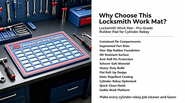 Comparison of professional locksmith work mat versus a standard flat pad.