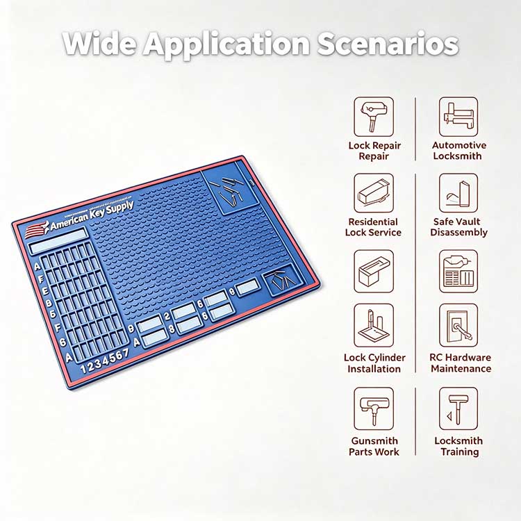 Multi-scene application of rubber locksmith work mat in workshops, vehicles, and training schools