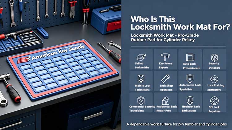 Locksmith work mat designed for skilled technicians and mobile lock pros.