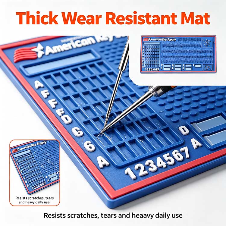 Thick 6mm wear-resistant rubber locksmith work mat resisting scratches tears and heavy daily use