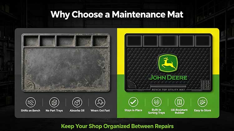 Comparison of heavy-duty maintenance mat versus a basic worn-out farm shop pad