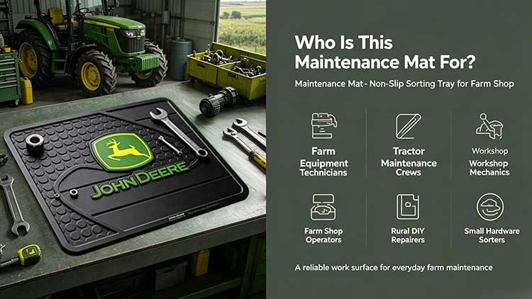 Maintenance mat designed for farm mechanics and tractor technicians.