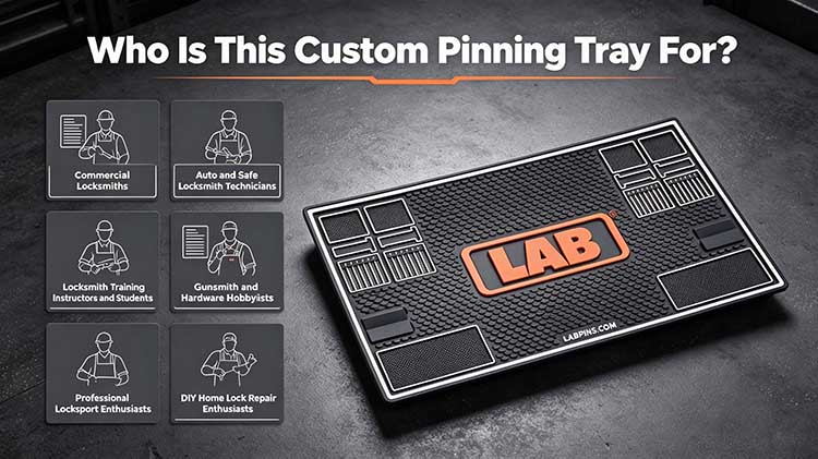 Custom pinning tray for locks for commercial locksmiths, auto technicians, gunsmiths, and DIY hobbyists