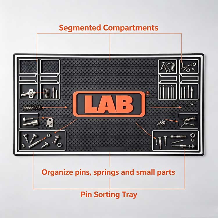Pinning Tray for Locks multi-compartment rubber sorting tray organizing lock pins, springs and cylinder parts
