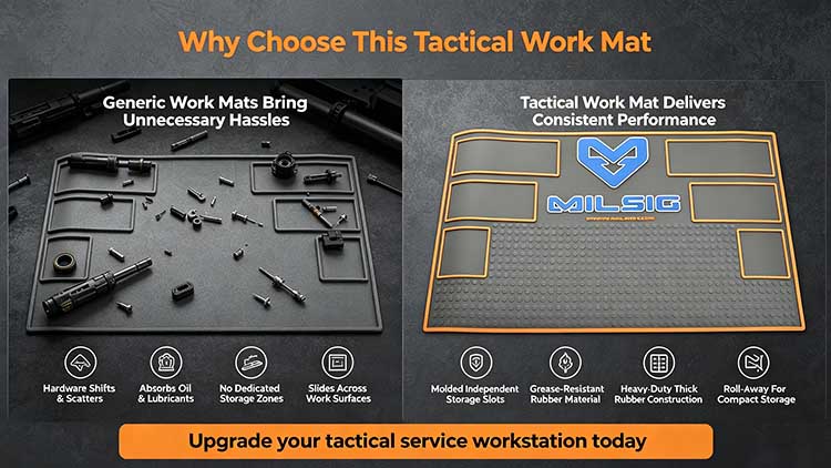 Comparison of generic EVA mat versus heavy-duty tactical work mat with slots.