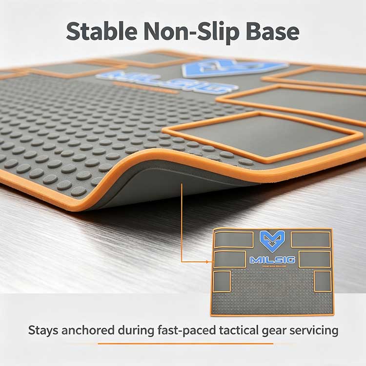 Non-slip tactical work mat with high-friction dot-matrix texture.
