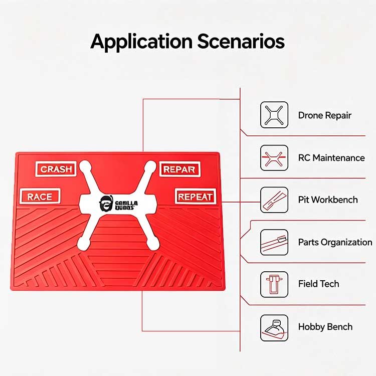 Versatile tech mat used for drone repairs, RC work, and field tech tasks