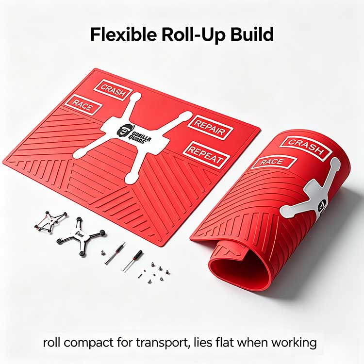 Flexible rollable rubber tech mat for portable drone and RC transport