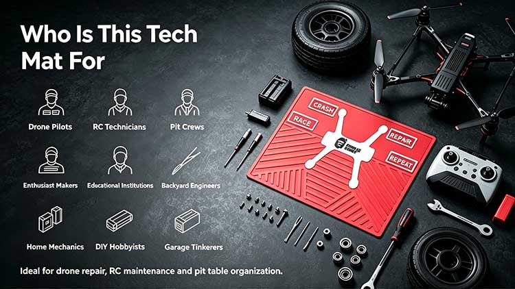 Tech mat designed for drone pilots, RC techs, pit crews, and hobbyists