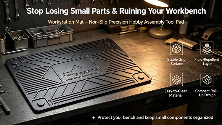 Heavy-duty non-slip workstation mat for precision hobby, RC, and tactical assembly